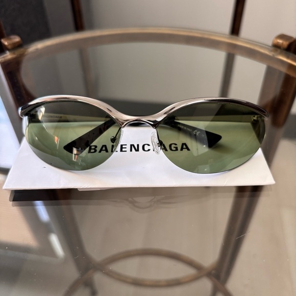 Balenciaga Men’s Silver and Green Glasses